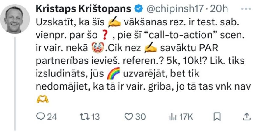 Vai jūs varētu saprast, ko te raksta deputāts Krištopans?